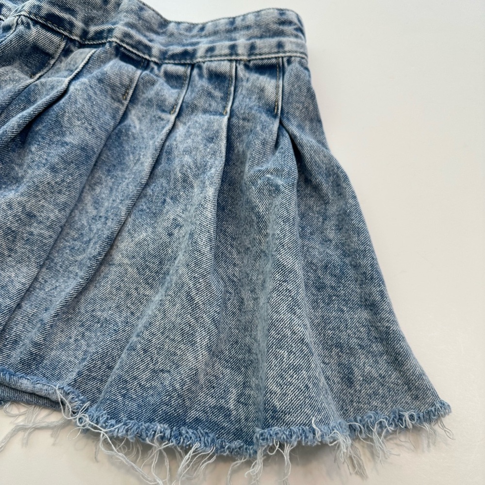 Pleated Denim Mini Skirt Raw Frayed Hem Blue Women’s Size X-Small - Picture 4 of 7